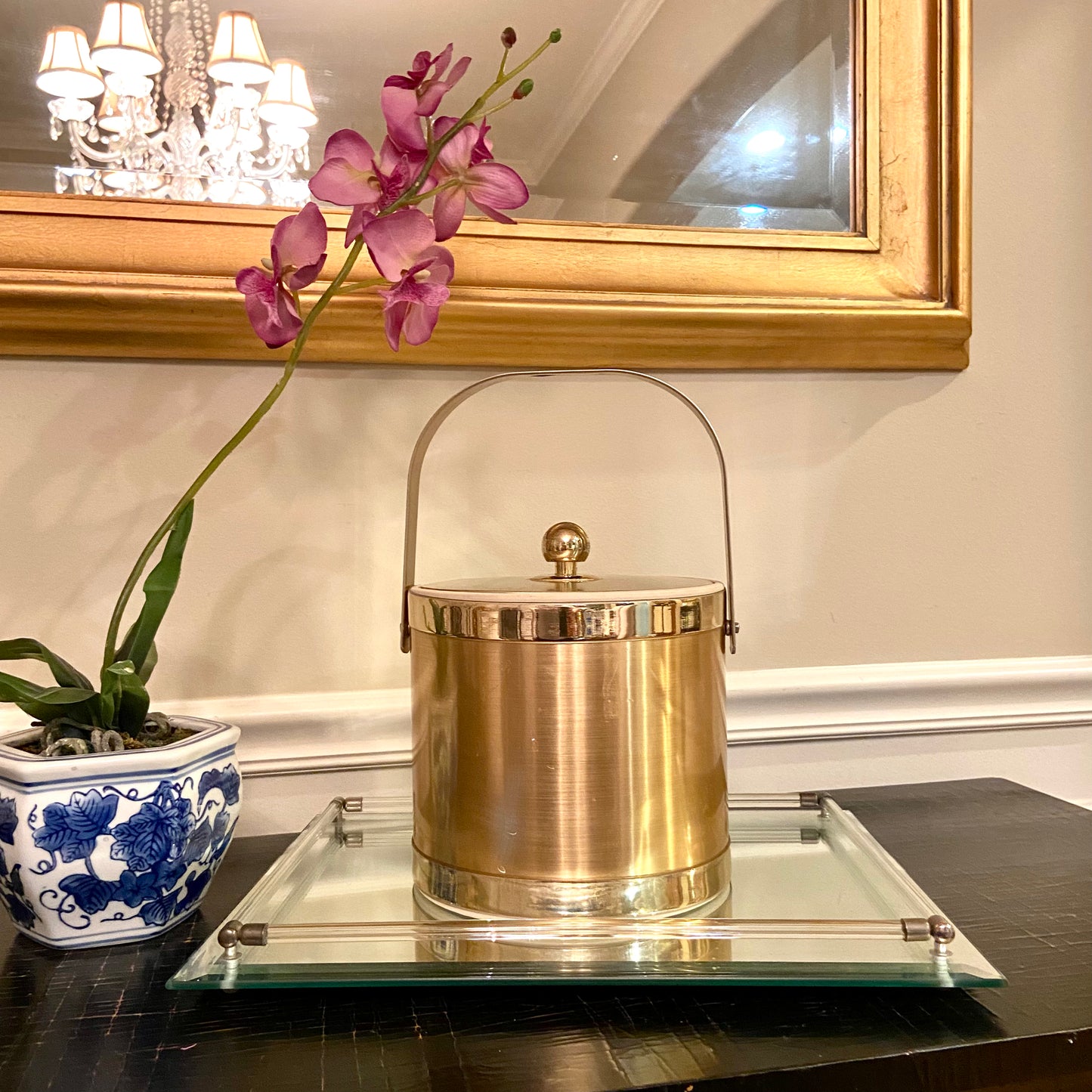 Vintage designer George’s Briard gold and brass retro ice bucket.