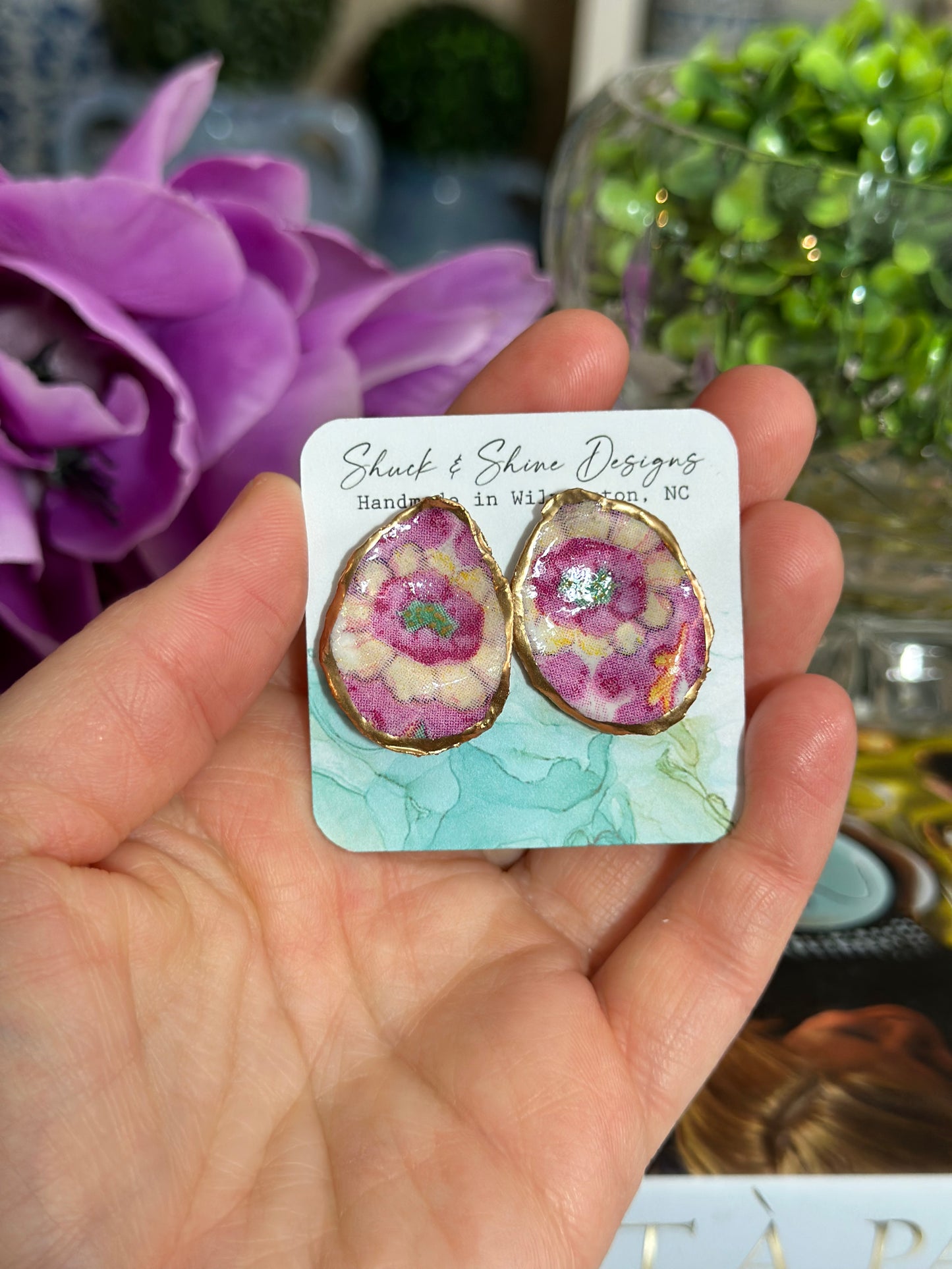 Stunning - Real Oyster, Tobacco Leaf Print Earring Set