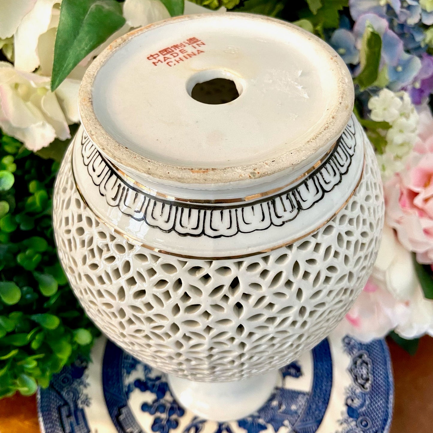 Vintage Blanc de chine chinoiserie porcelain vase.