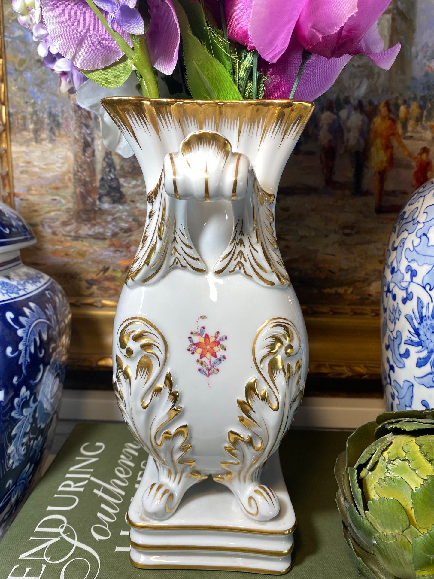 RARE - Herend, 10.5" Tall "Chinese Bouquet" Multi-Tone Vase - Pristine!