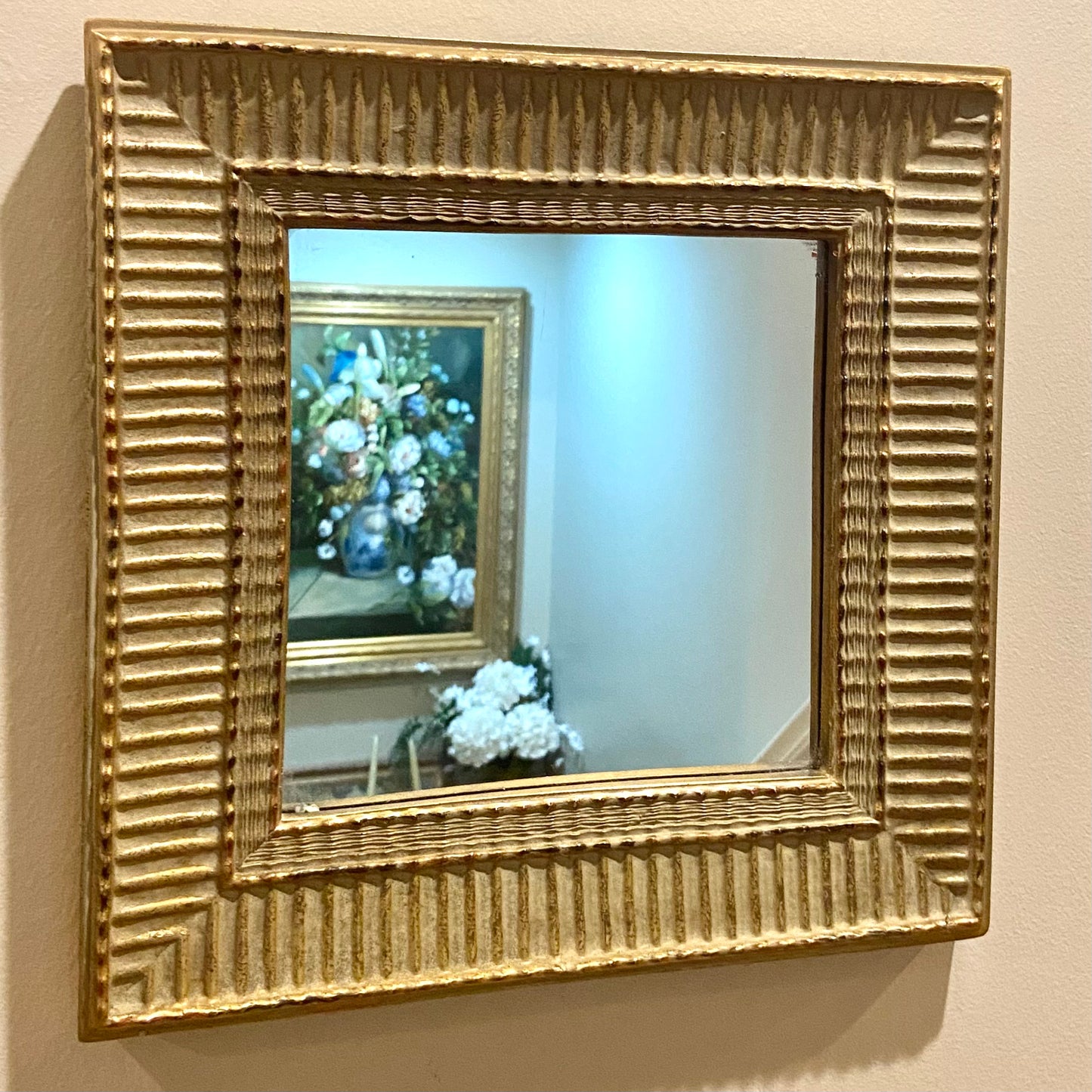 Vintage square gold gilt wall mirror or mirrored tray