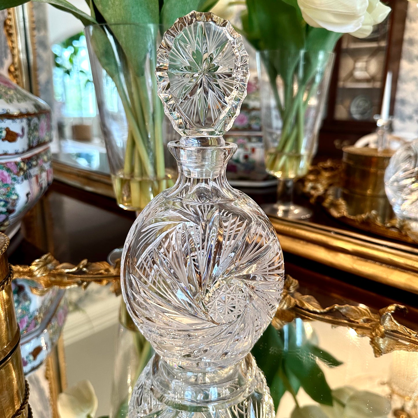 Gorgeous Large Vintage Cut Crystal Perfume Bottle w Stopper