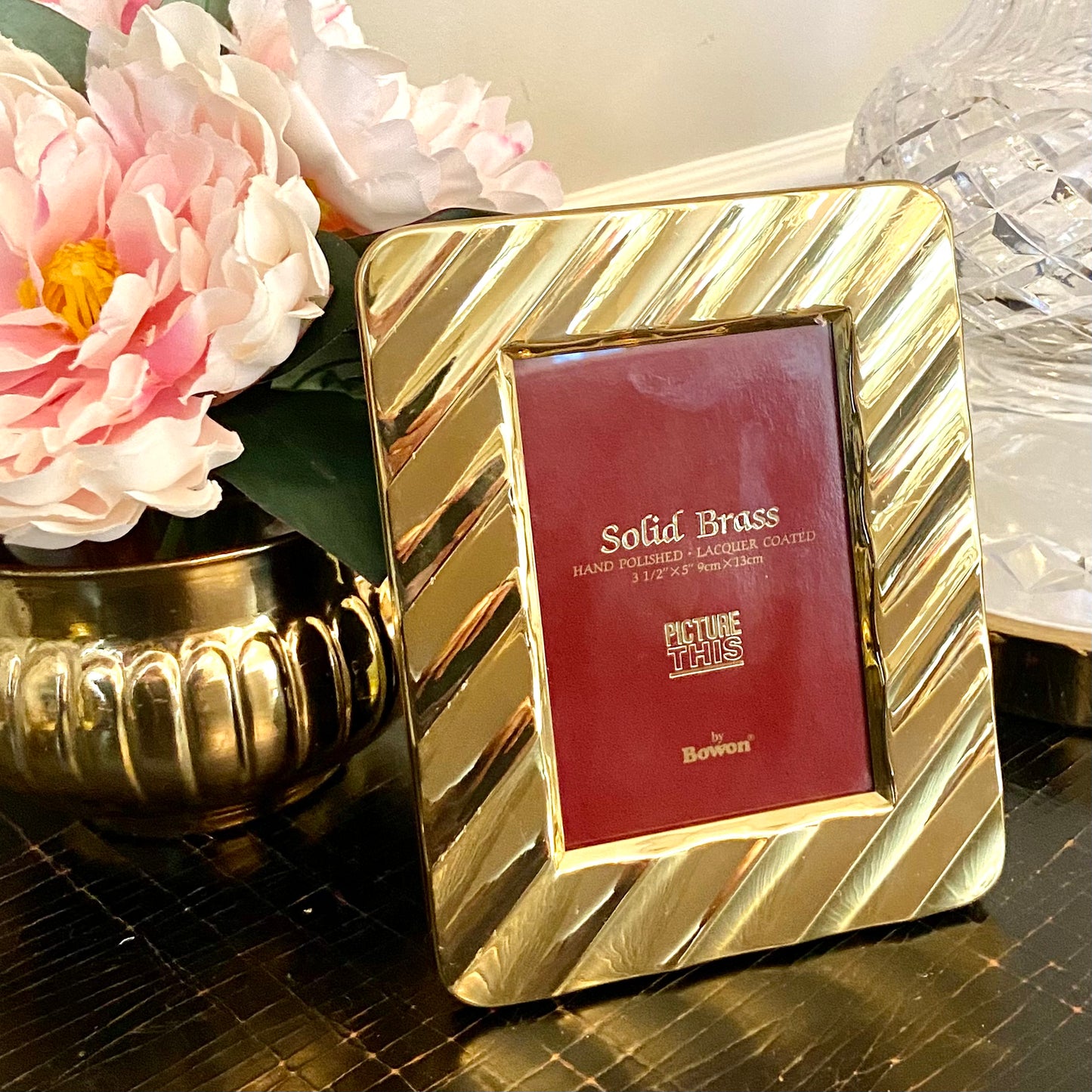 Vintage shiny lacquered brass photo frame