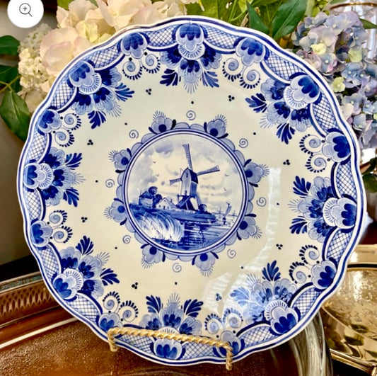 Vintage blue & white DELFT of Holland scalloped plate.