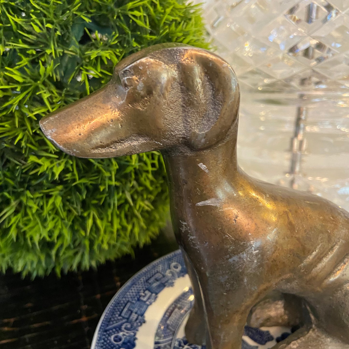 Vintage brass dog figurine paper weight decor