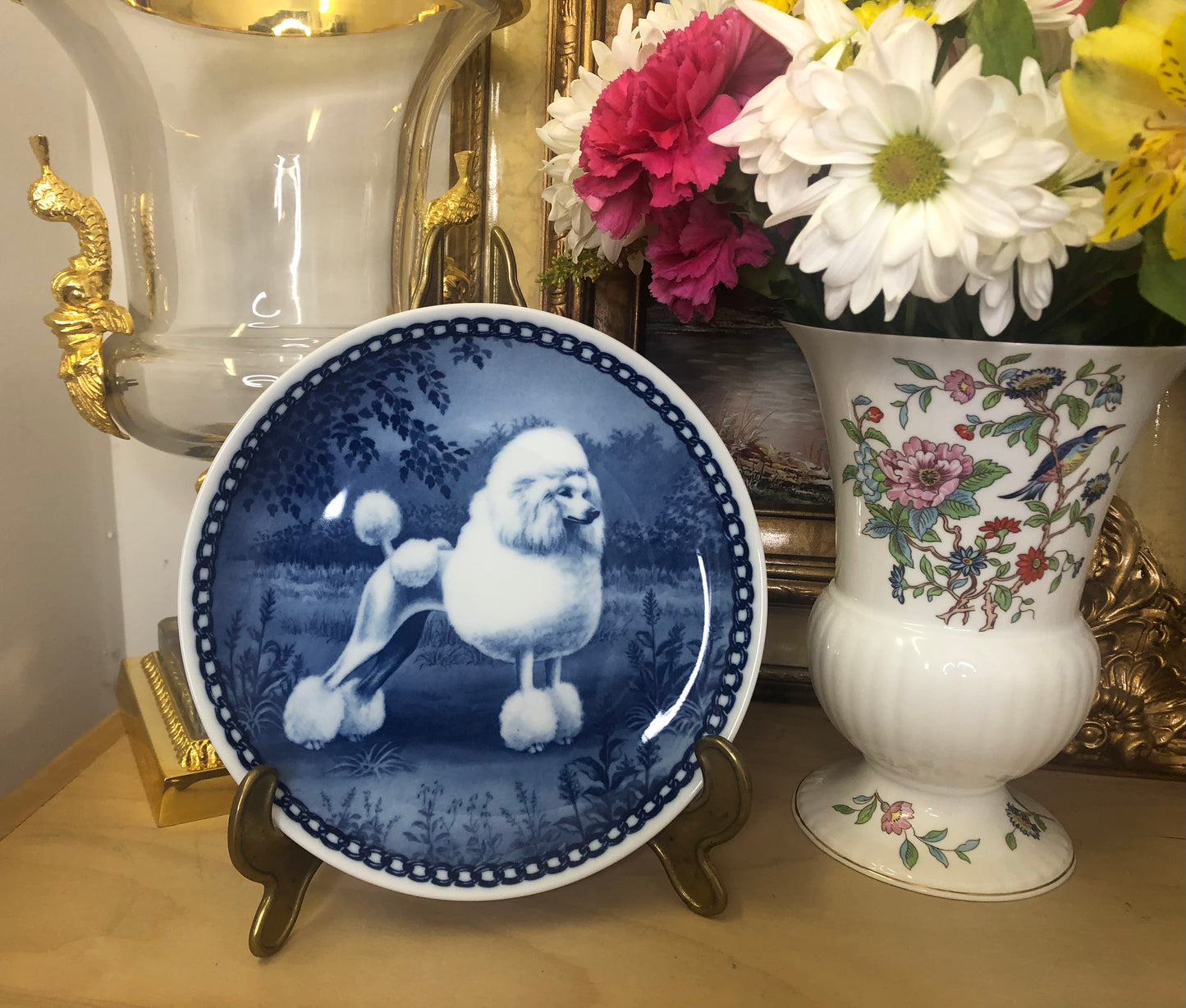 Vintage Poodle Collectible Hundeplatte blue and white - Pristine!