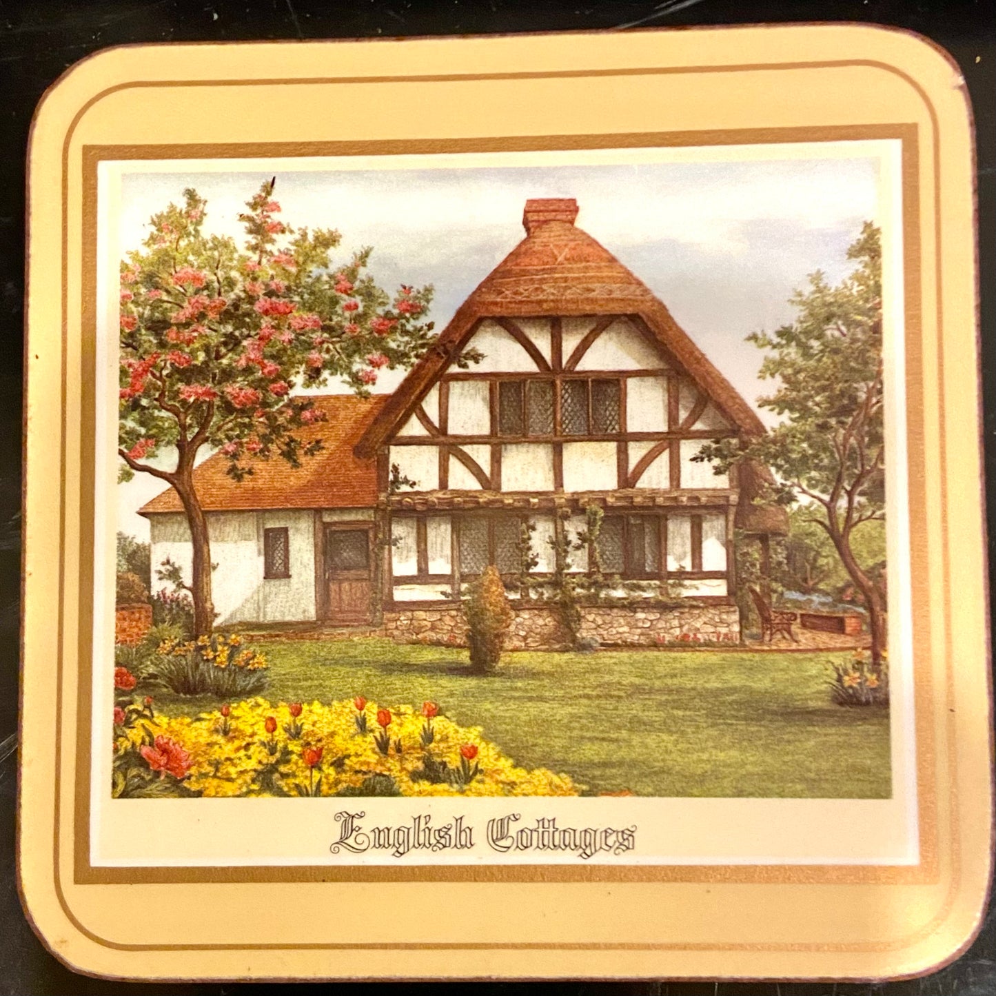 Set of 6 vintage Pimpernel of England cork coasters