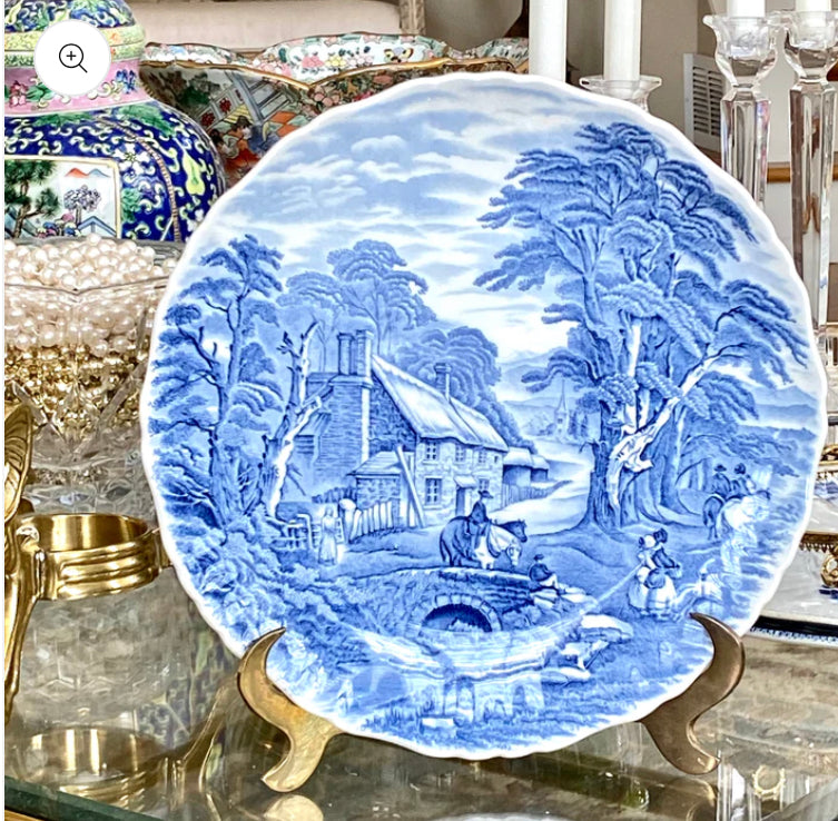 Stunning vintage blue and white toile plate by designer York Foley of Staffordshire England
