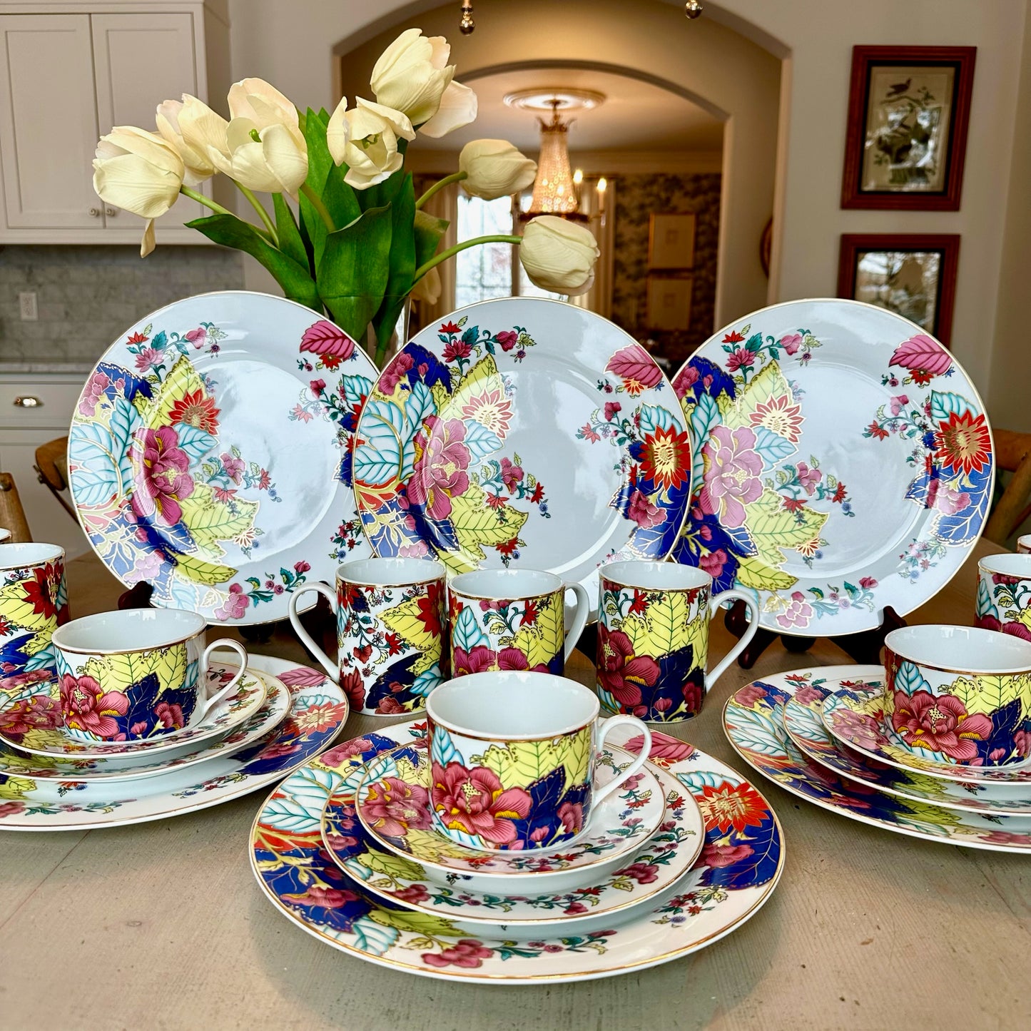 Gorgeous! Tobacco Leaf Imperial China Dishes Setting Plates, Cups, Saucer