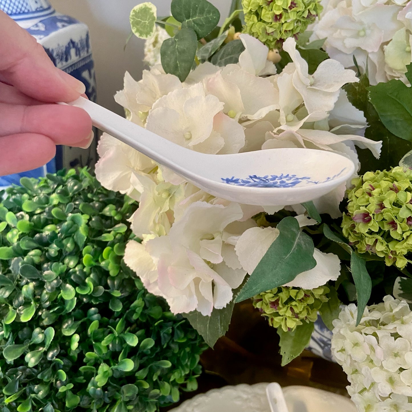 Set of 5 blue & white botanical porcelain spoons