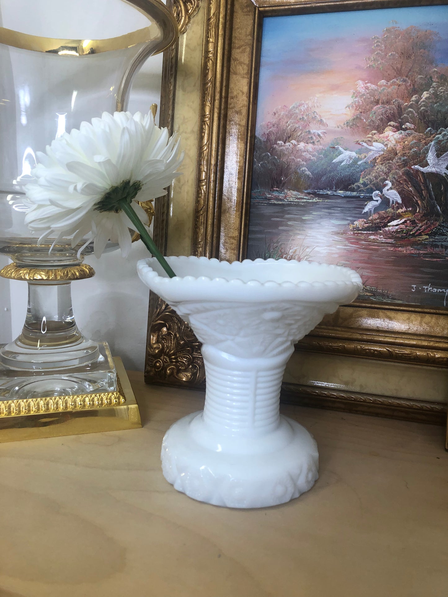 Vintage Milkglass Pedestal Vase - Pristine!