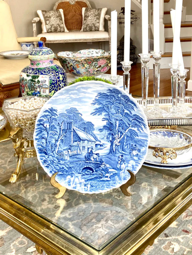 Stunning vintage blue and white toile plate by designer York Foley of Staffordshire England