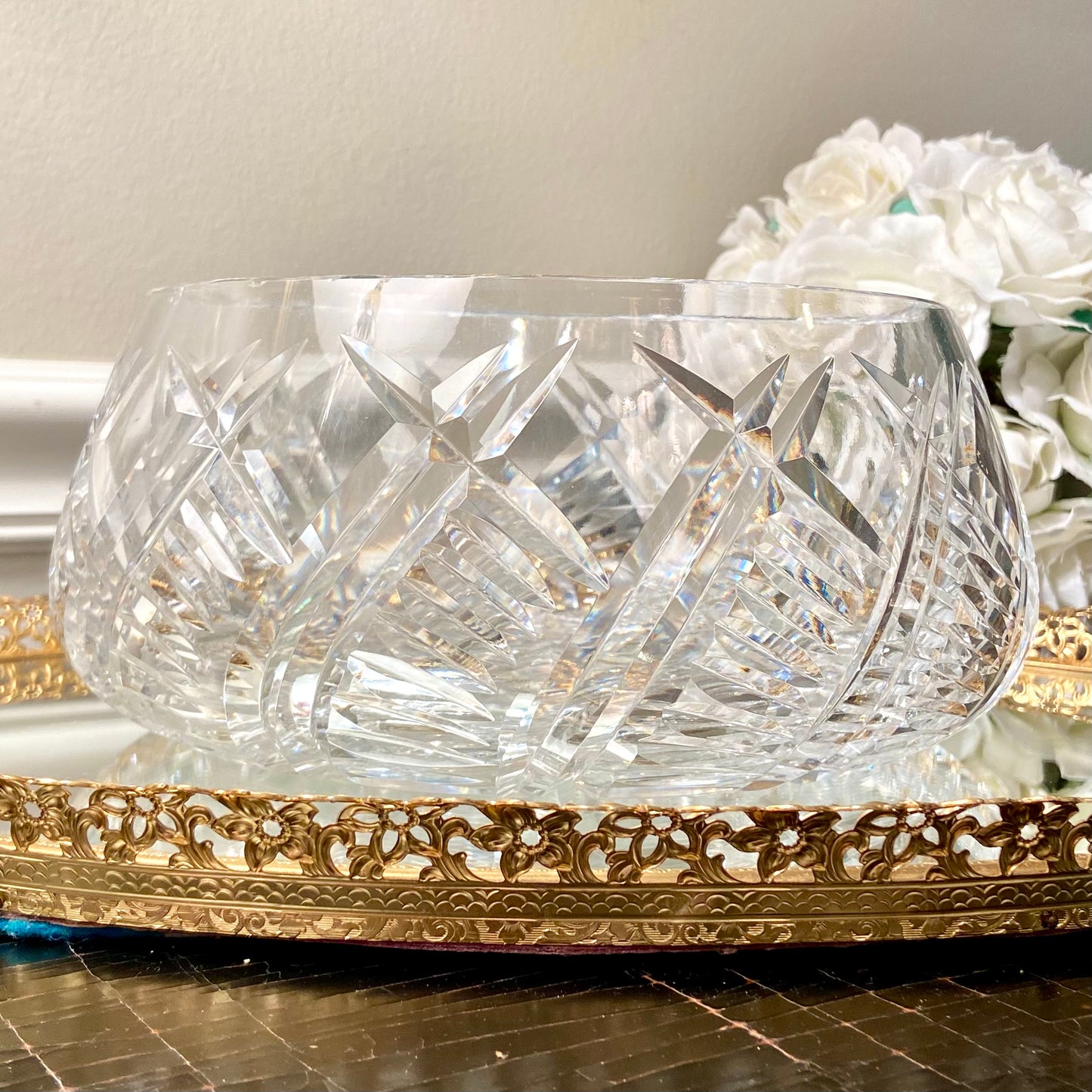 Absolutely Brilliant vintage Crystal centerpiece bowl .