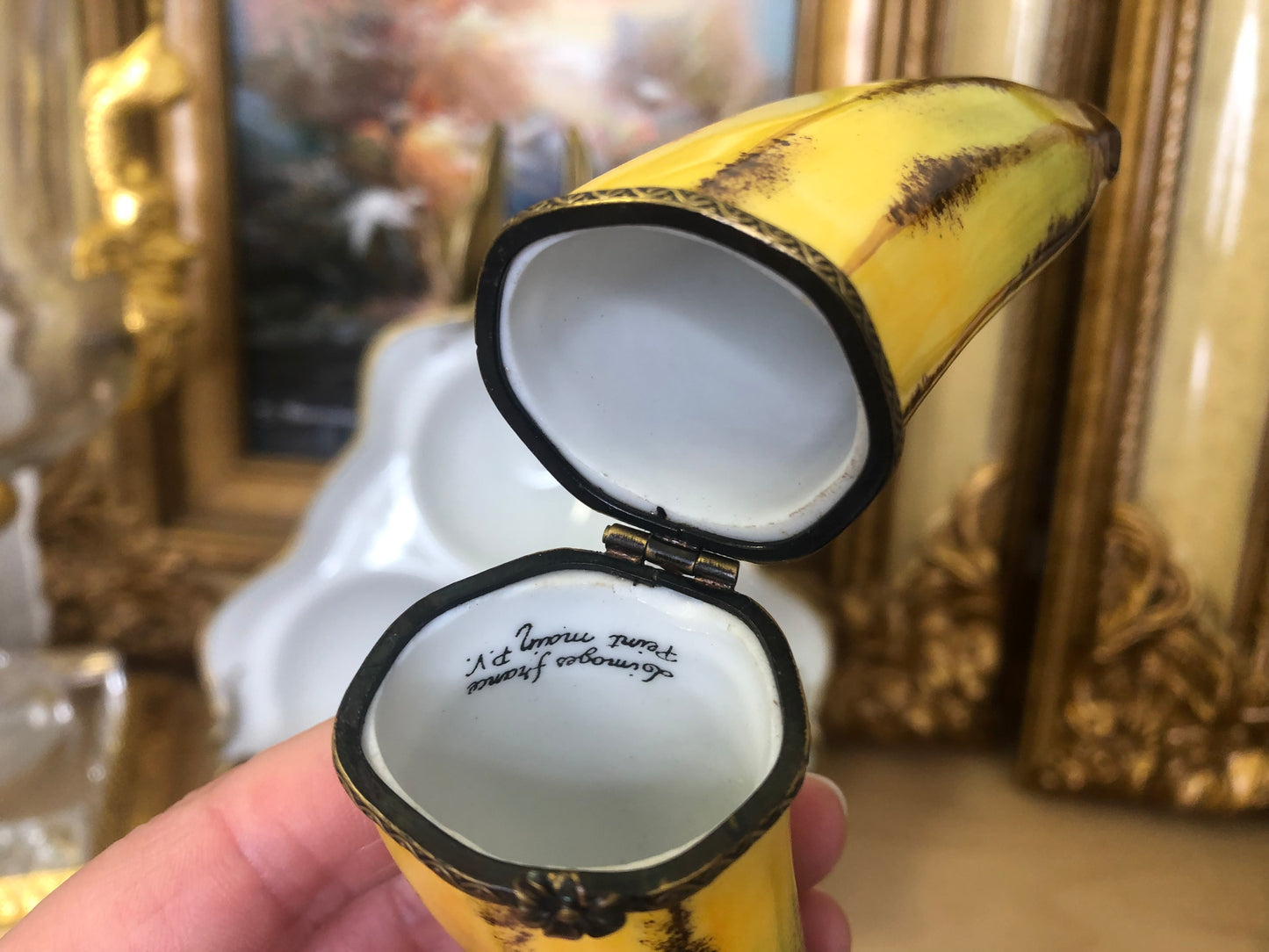 Vintage Limoges Banana Trinket Box - Signed